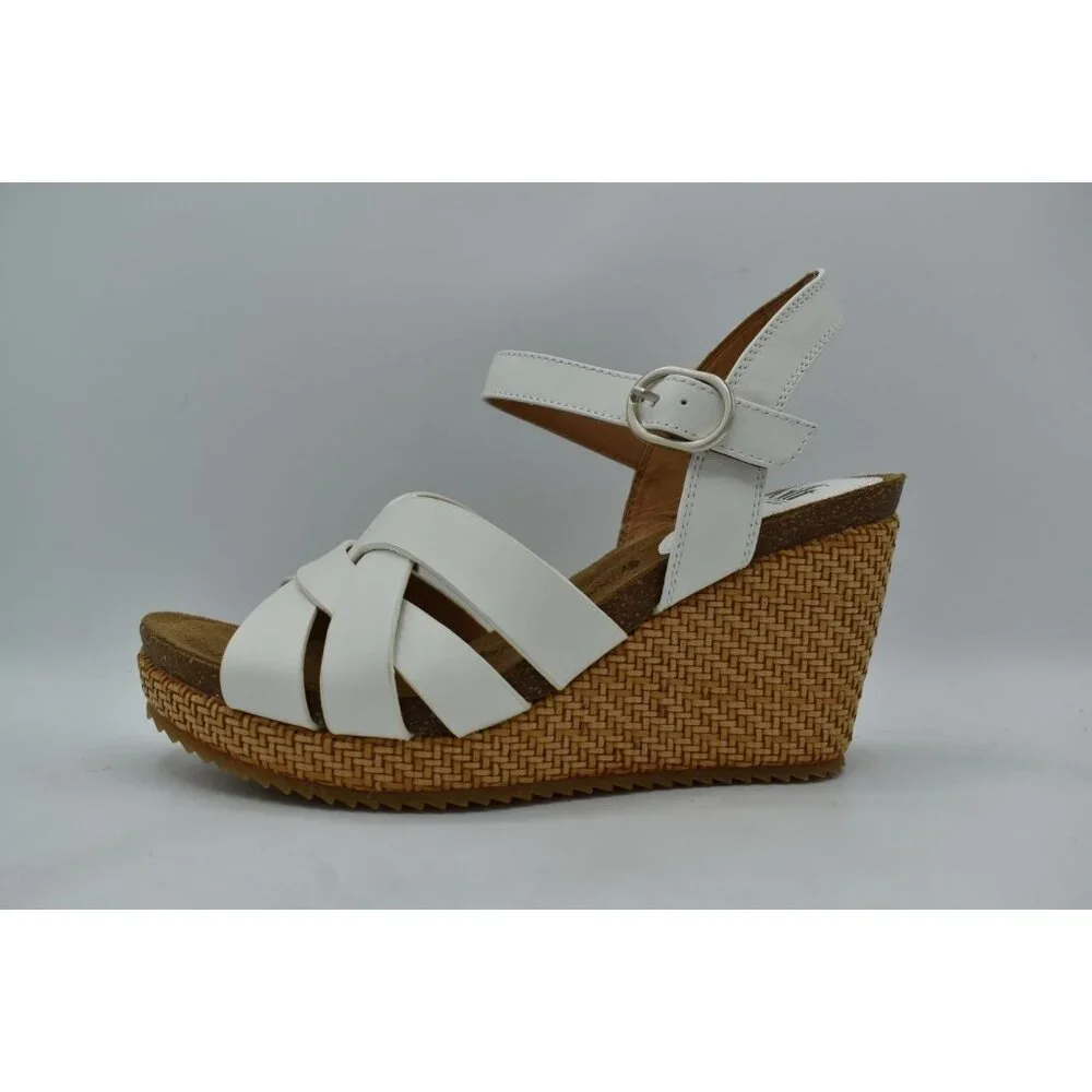 Sofft Womens‎ Size 9.5 Carlana White Leather Woven Open Toe Wedge Sandals Shoes